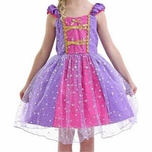 NNJXD Tangled Rapunzel Pink Purple Sparkle Tulle Princess Dress Girls Sz 100 3/4